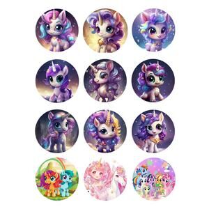 Baby Unicorn 12pc Pinback Buttons - 2.25" Cartoon Metal Pins
